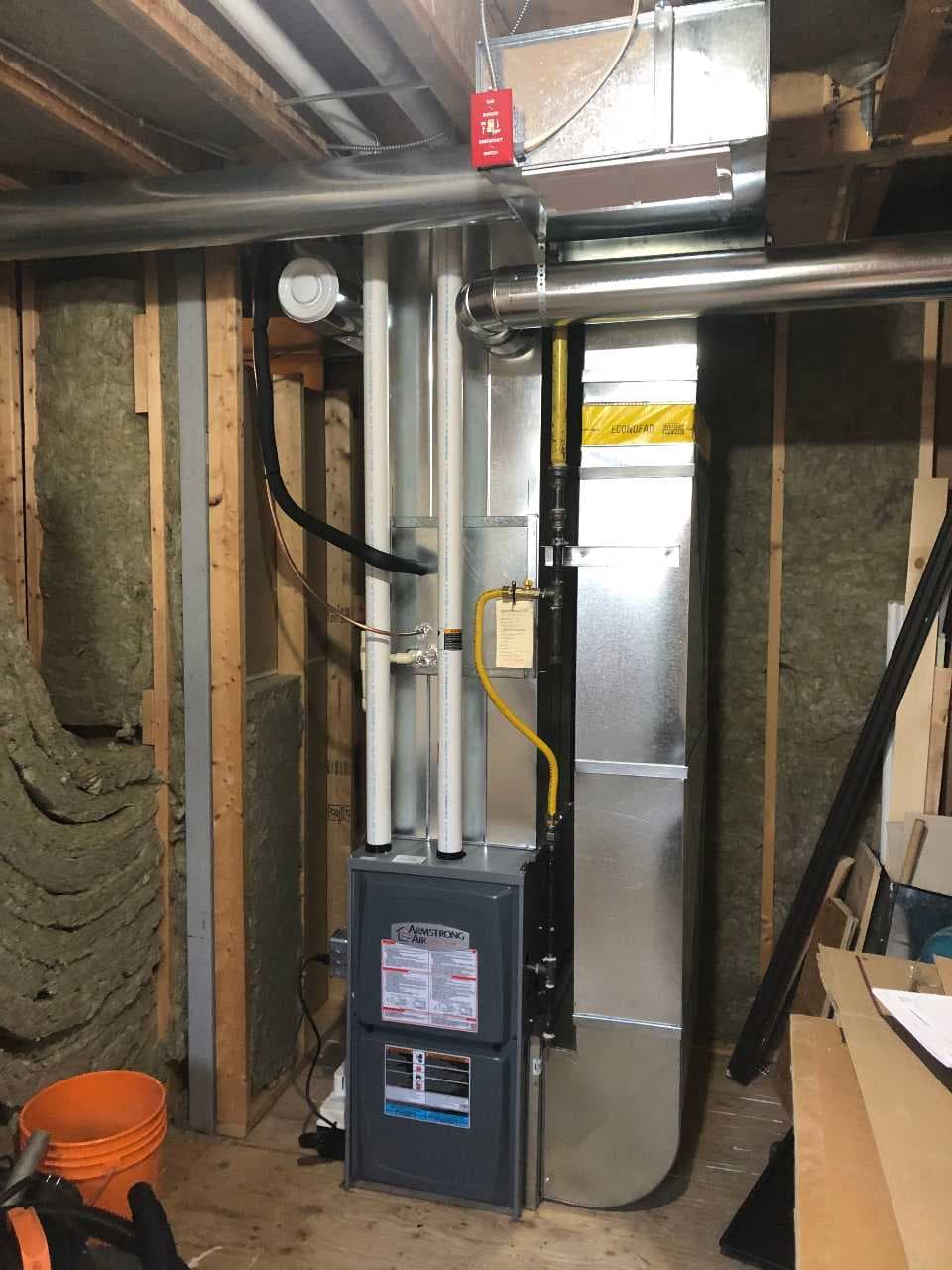 Residential gas furnace installation in a Thunder Bay home