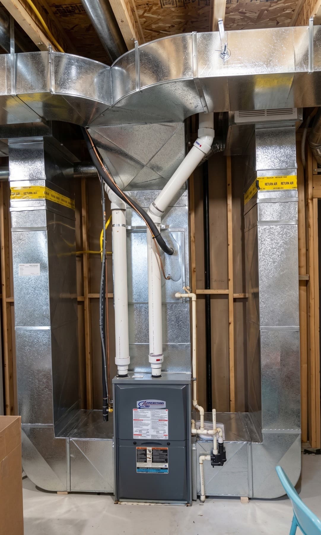 Installed HVAC furnace and ductwork system
